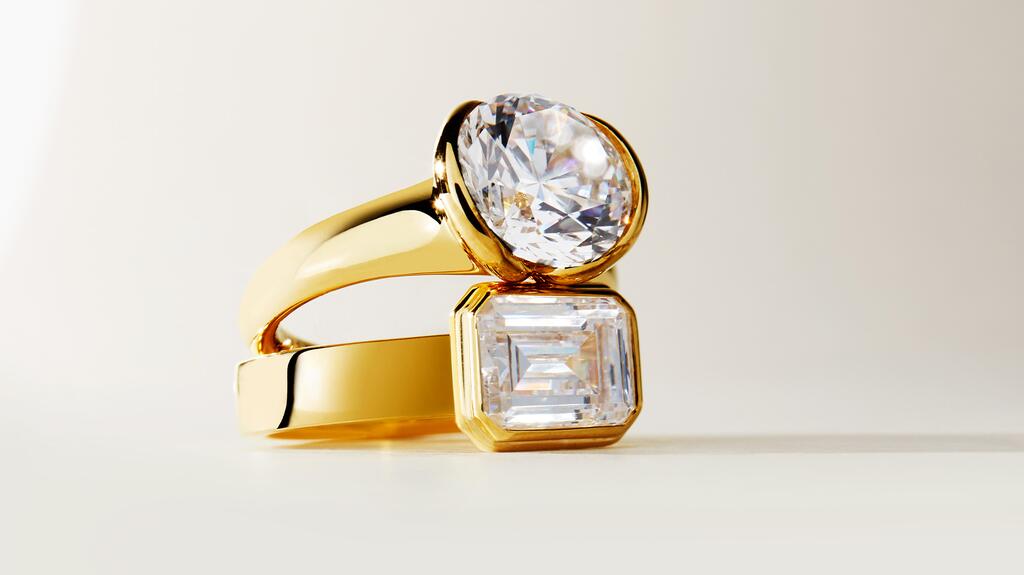 Sylvie Jewelry Shell Auranova Liora Engagement Ring and Auravie Engagement Ring