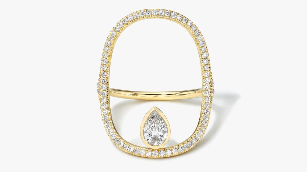 White Space Continuity Pave Pear Ring