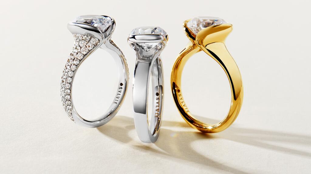Sylvie Jewelry Shell Auranova Mariselle, Jaci, Liora Engagement Rings