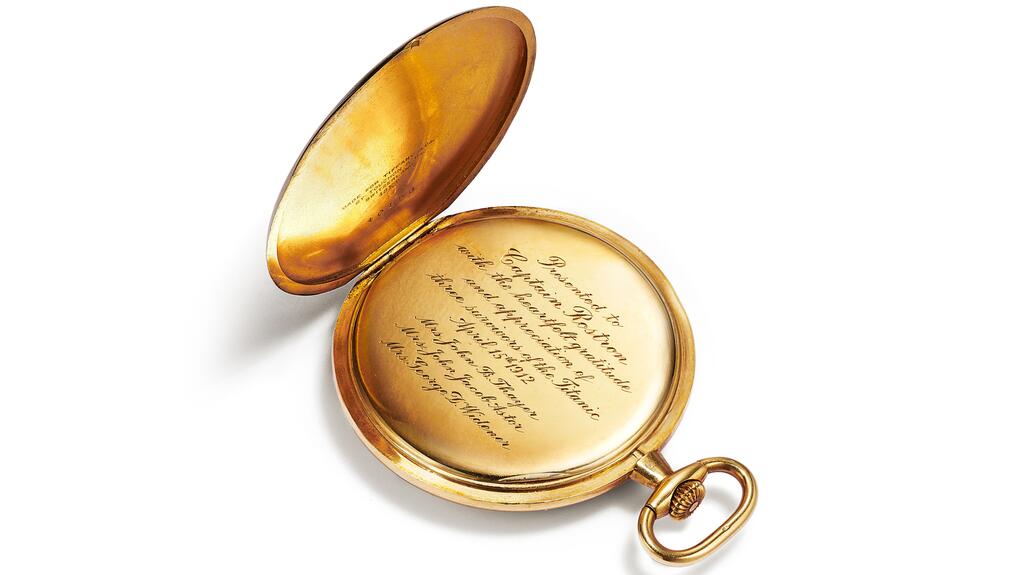 Engraving on Tiffany & Co. gold Titanic pocket watch