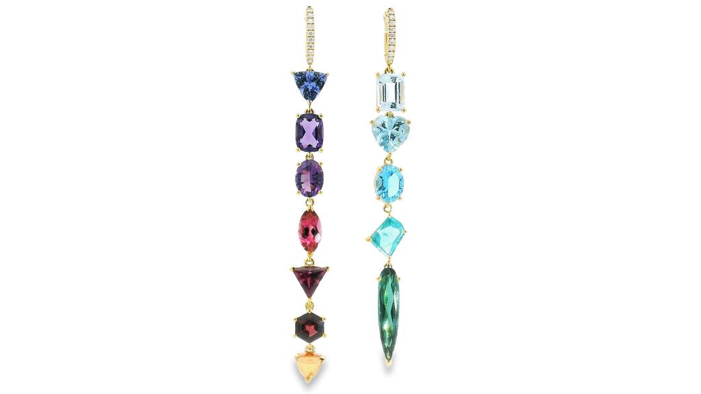 Lisa Nik Asymmetric Multicolor Drop Earrings