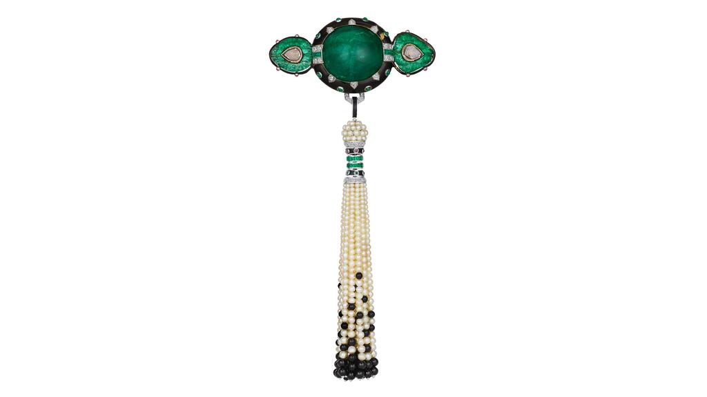 Cartier Art Deco multi-gem and diamond shoulder brooch