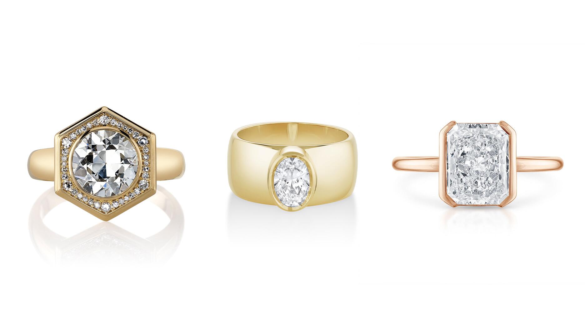 3 natural diamond engagement rings by Marrow Fine, Stephanie Gottlieb, Single Stone, and Sylvie Jewelry