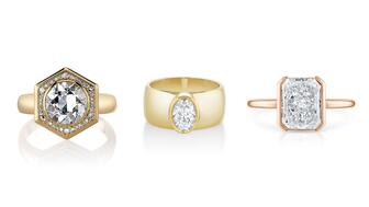3 natural diamond engagement rings by Marrow Fine, Stephanie Gottlieb, Single Stone, and Sylvie Jewelry