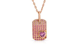 Azra Mehdi pink sapphire ombré heart dog tag necklace in 14-karat rose gold 