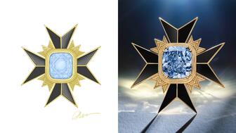 Harwell Godfrey Met Gala brooch with Mediterranean Blue diamond 